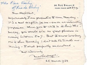Letter from Nadia Boulanger, March 26, 1954