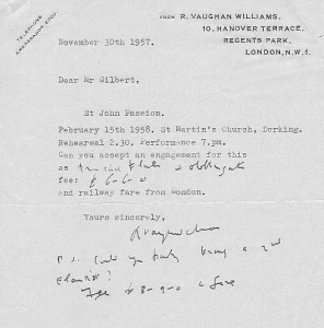 Letter from Vaughn Williams November 30, 1957